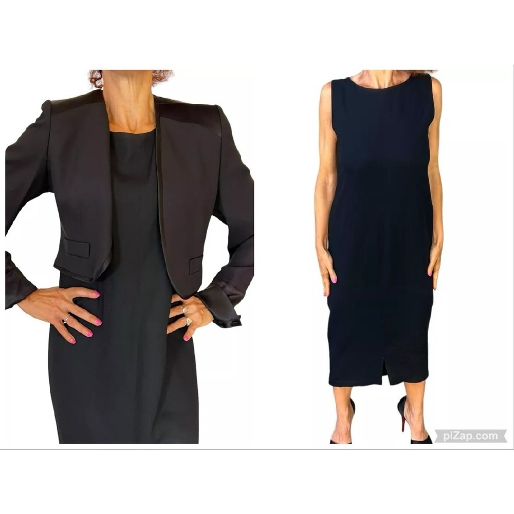 SONIA RYKIEL FRANCE WOMEN'S DRESS BLACK JACKET SUIT SET SLEEVELESS SHEATH 44 M